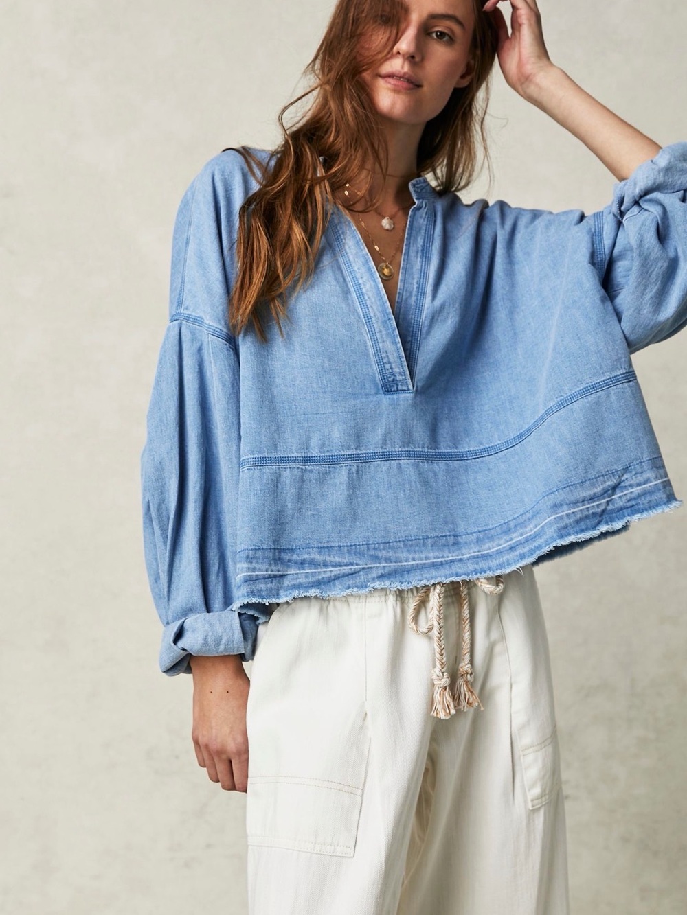 Free People Jude Denim Pull Over- Size small